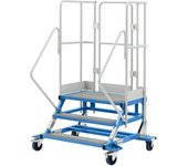 eurokraft pro Escalera de plataforma, con piezas insertadas de rejilla, dimensiones de la plataforma 810 x 510 mm, 3 peldaños