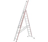 HYMER Escalera multiusos de aluminio, modelo industrial con cabezal rodante, 3 x 12 peldaños, altura máx. de trabajo 9,34 m