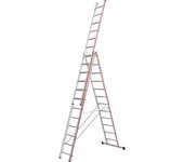 HYMER Escalera multiusos de aluminio, modelo profesional, 3 x 12 peldaños, altura máx. de trabajo 9,32 m