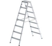 MUNK Escalera tipo tijera de peldaños planos de aluminio, de ascenso por ambos lados, con larguero ergonómico, 2 x 7 peldaños, altura de trabajo 3250