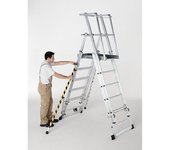 ZARGES Escalera telescópica de plataforma, de aluminio, 9 peldaños con pescante