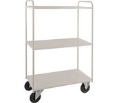 Kongamek Carro con pisos KM41, 3 pisos, L x A x H 955 x 550 x 1470 mm, blanco, 2 ruedas de maniobra con freno, 2 ruedas fijas, a partir de 5 unid.