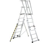 ZARGES Escalera telescópica de plataforma, de aluminio, 7 peldaños con pescante