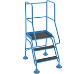 eurokraft pro Escalera rodante con tarima, plataforma y peldaños de goma acanalada, 3 peldaños, con barandillas