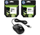 HP Pack 304XL Cartuchos Tinta Alta Capacidad Originales Negro/Tricolor + HP 1000 Ratón USB Negro