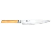 KAI Seki Magoroku Composite Cuchillo multiusos con hoja de 15 cm - Acero inoxidable SUS420J2 56 HRC / Acero VG 10 61 HRC - Mango de madera de Pakka de color claro - Hecho a mano en Japón