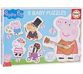 Educa - Conjunto de 5 Baby Puzzles Infantiles progresivos Peppa Pig de 3 a 5 Piezas. Recomendados a Partir de 2 años (18589)