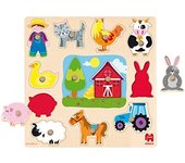 Goula - Puzle silueta granja, Encajable de madera para niños a partir de 2 años