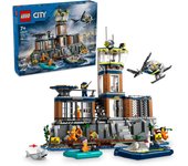 LEGO City Isla Prisión de la Policía, Regalo de Cumpleaños para Niños y Niñas de 7 Años o Más, Helicóptero, Barco, Lancha y Cárcel de Juguete, 7 Minifiguras y Figuras de Animales Perro y Tiburón 60419