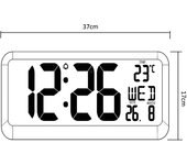 Reloj digital grande con sensor de temperatura pantalla led 37x17cm alarma reloj de mesa o de pared alimentación por cable o pilas