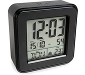 MEBUS digitaler Funk-Wecker mit Thermometer, Beleuchtung und Kalender, kompakt & stabil/Farbe: Schwarz/Modell: 25595