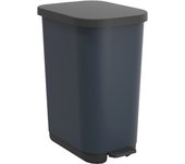 Rotho Cubo de basura con tapa y pedal, 25-40 litros de capacidad, aprovechamiento óptimo de la bolsa de basura (azul)