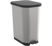 Rotho Cubo de basura con tapa y pedal, 25-40 litros de capacidad, aprovechamiento óptimo de la bolsa de basura (plata)