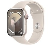 Apple Watch Series 9 [GPS + Cellular] Smartwatch con Caja de Aluminio en Blanco Estrella de 45 mm y Correa Deportiva Blanco Estrella - Talla S/M. Monitor de entreno, App Oxígeno en Sangre