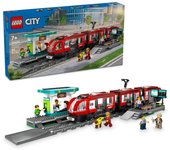 LEGO City Tranvía y Estación del Centro, Regalo para Niños y Niñas de 7 Años o Más Fans de los Trenes de Juguete, 6 Minifiguras y Figura Animal de un Perro Guía 60423