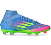 Adidas - Bota de fútbol F50 League FG/MG Mid Mujer, Mujer, Blue Fusion-Lucid Lemon-Lucid Pink, 4,5 UK