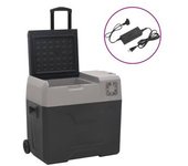 vidaXL Nevera Con Ruedas Y Adaptador Polipropileno Negro Y Gris 50 L