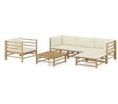 vidaXL Set De Muebles De Jardín 6 Piezas Bambú Y Cojines Blanco Crema