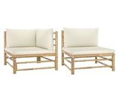vidaXL Set De Muebles De Jardín 2 Piezas Bambú Y Cojines Blanco Crema