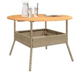 vidaXL Mesa De Jardín Superficie De Madera Ratán Pe Beige Ø110x71 Cm
