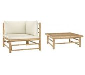 vidaXL Set De Muebles De Jardín 2 Piezas Bambú Y Cojines Blanco Crema