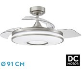FABRILAMP Ventilador de techo DC > con aspas plegables y mando a distancia (48 W, 3 CCT, 4800 lm) Ø38 91 x 32 44,5 cm, color níquel