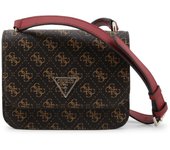 Guess Noelle Logo Textile Crossbody Bag, bolso de hombro para mujeres, material sintético, color marrón, cierre magnético, tamaño 18.5 x 14.5 x 7 cm