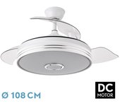 FABRILAMP MATANUSKA Ventilador de techo con luz led, motor DC, color blanco, aspas retráctiles, mando a distancia, temporizador, memoria de luz, 3 tonalidades y 6 velocidades