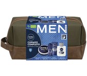 NIVEA MEN Pack Cuidado Completo Neceser, Set de regalo para hombre con crema facial (1 x 75 ml) crema hidratante todo el cuerpo (1 x 150 ml), bálsamo after shave (1 x 100 ml), desodorante (1 x 100 ml)