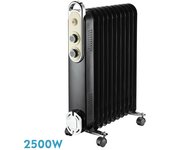 Radiador aceite amarantus 2500w 11elementos negro/beis 3potencias antivuelco termostato reg. seguridad asa 62,5x48x24cm