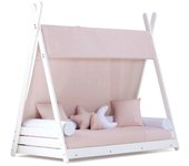 Alondra Cama cabaña montessori blanca 70x140 cm con colchón y textil cremarosa