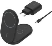 Belkin BoostCharge Cargador magnético Plegable Qi2 15W, Base de Carga inalámbrica Compatible con MagSafe, Carga rápida para iPhone 16, 15, 14, 13 y 12, estación con Soporte Antideslizante, Negro