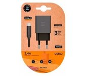 CARGADOR DOBLE + CABLE USB-C TECH ONE TECH NEGRO
