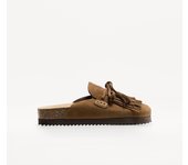 Bershka Zueco Plano Piel Detalle Flecos Mujer 39 Tostado