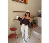 Bershka Pantalón Wide Leg Textura Mujer Xs Arena