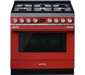Smeg Portofino CPF9GPR Cocina de Gas 6 Zonas + Horno Pirolítico Roja