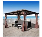 vidaXL Cenador Con Cortina Marrón Aluminio 400 X 300 Cm