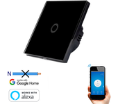 Interruptor wifi inteligente táctil smartfy simple sin neutro negro compatible con alexa, google home, smart life y tuya