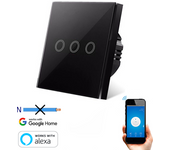 Interruptor wifi inteligente táctil smartfy triple sin neutro negro compatible con alexa, google home, smart life y tuya