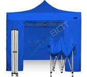 Carpa plegable 3x3 azul con telones laterales acero 30 mm. tejido recubierto de pvc impermeable, repelente al agua de 350gm