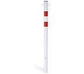 Andrys – poste señalizador peatonal, para cementar, con anillos soldados para cadena de acero, blanco con adhesivos rojos reflectantes, 6 x 6 x 120 cm