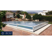 Cubierta de piscina telescópica, premontada, 8,38x4,85 m. tapia telescópica. color blanco ral 9010.