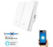 Interruptor wifi inteligente botón smartfy doble sin neutro blanco compatible con alexa, google home, smart life y tuya