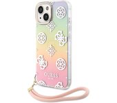 CG MOBILE Guess - Funda rígida para iPhone de 15 pulgadas IML iridiscente con cordón rosa, antiarañazos, cómoda y duradera con puertos accesibles, absorción de golpes