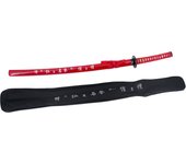 Katana 10037R de 102 cm, vaina roja con inscripción, hoja de acero, mango con encordado roja, con funda de nylon