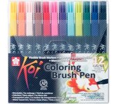 Pigma Micron - Set (6 lápices, negro) + pincel lápiz Koi Coloring Brush, 12 Funda