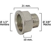 Alargadera Hexagonal Reducccion Cromada 3/8 Macho - 1/2 hembra x M10
