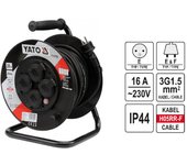 YATO, modelo YT-81052, Extensión enrollable 20m, 3 x 1,5mm², IP44, ideal para uso en exteriores, con protección contra agua y polvo, diseño robusto y duradero.