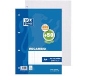 Oxford, Hojas Cuadriculadas A4 Perforadas, Recambio Archivador, 200+50 Hojas, Cuadrícula 4x4
