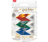 Maped - Goma de Borrar - Colección Harry Potter - Pack con 3 Unidades - Gomas de Borrar con Forma Piramidal - Agarre Sencillo - · Diseños de las Casas de Hogwarts